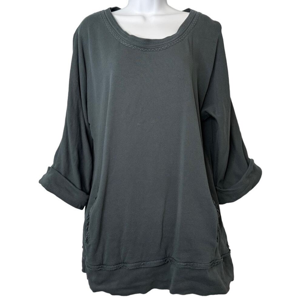 Soft Surroundings Blue Gray Pullover Sweatshirt Tunic 3/4 Sleeves Size Medium